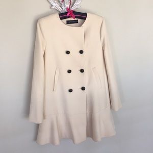 Zara Cream Button Ruffle Coat Jacket